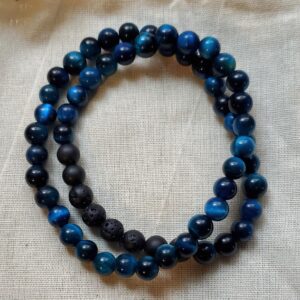 Stone: Blue Tiger Eye + Black Lava (twist strand) | 6mm